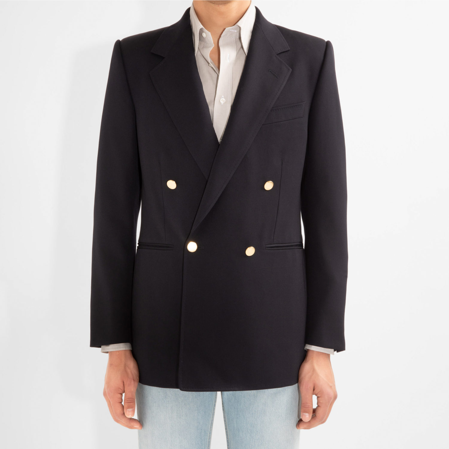 DOUBLE-BREASTED JACKET IN WOOL TWILL - NAVY__1