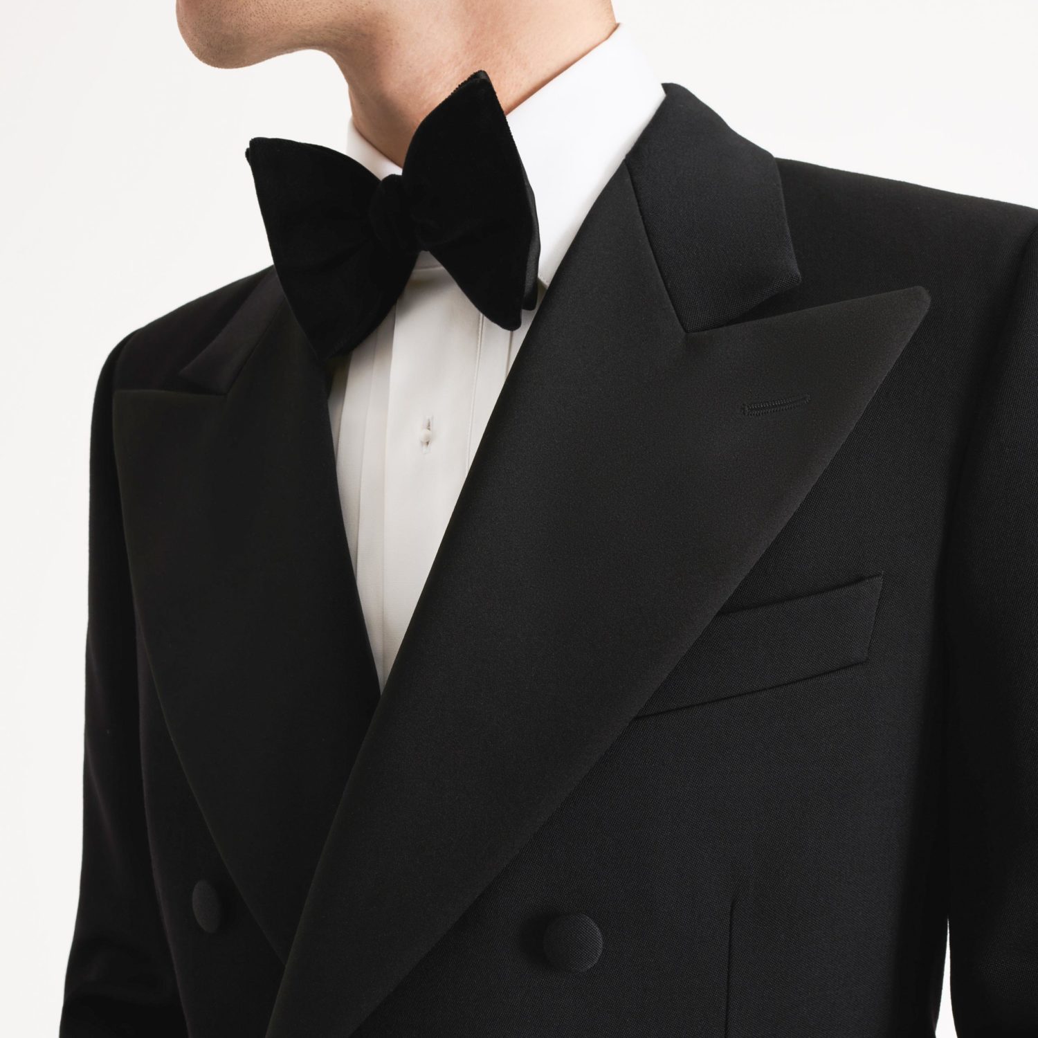 DOUBLE-BREASTED TUXEDO IN GRAIN DE POUDRE - BLACK - Image 2
