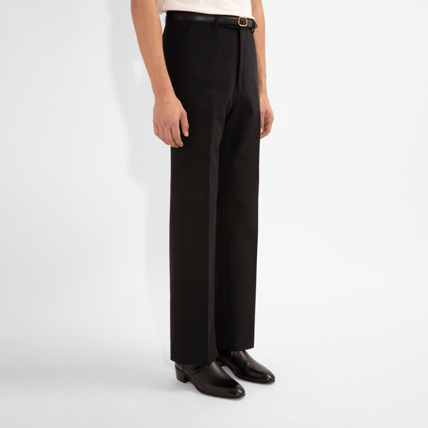 FLARED HIGH-WAISTED TROUSERS IN COTTON DRILL - BLACK - Image 2