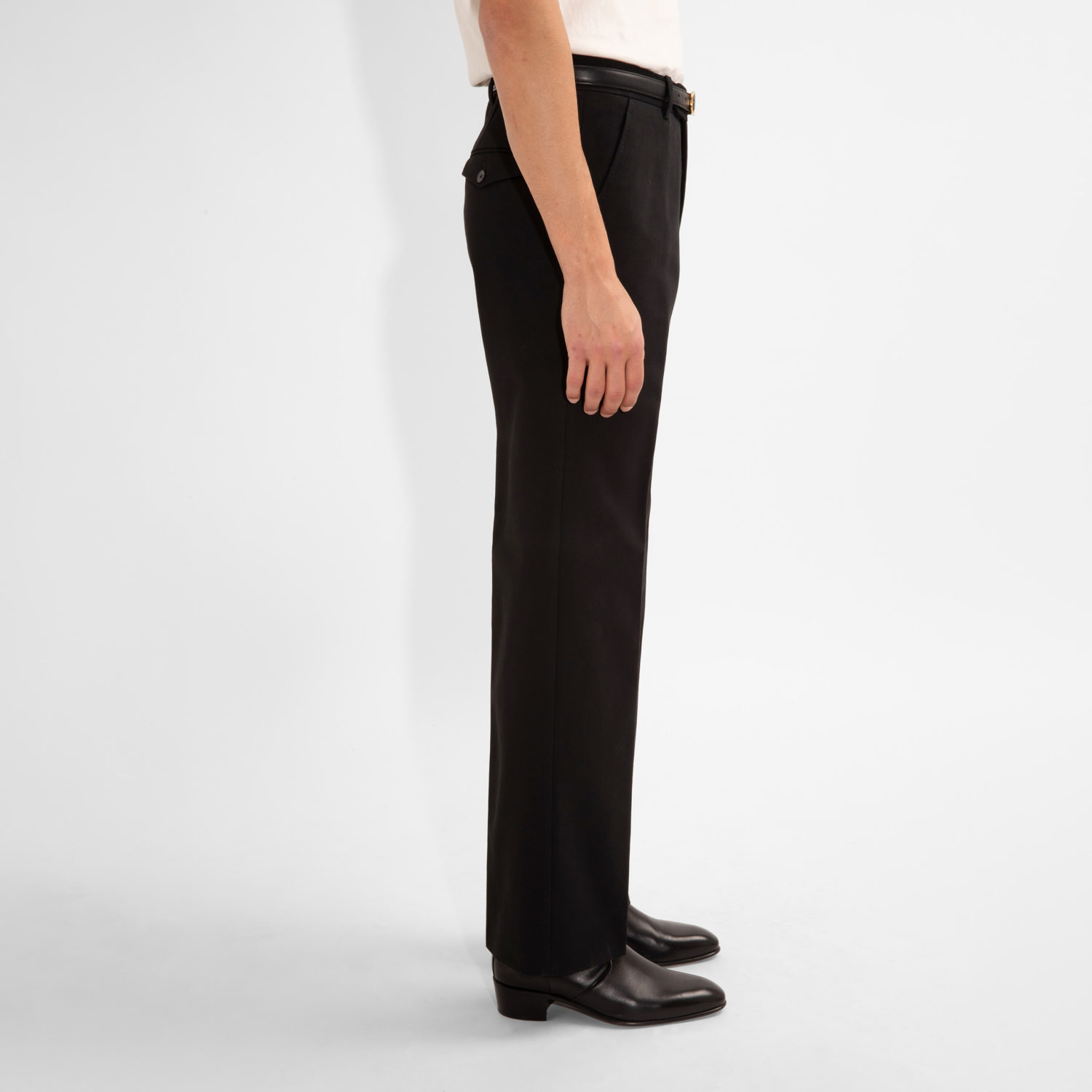 FLARED HIGH-WAISTED TROUSERS IN COTTON DRILL - BLACK - Image 3