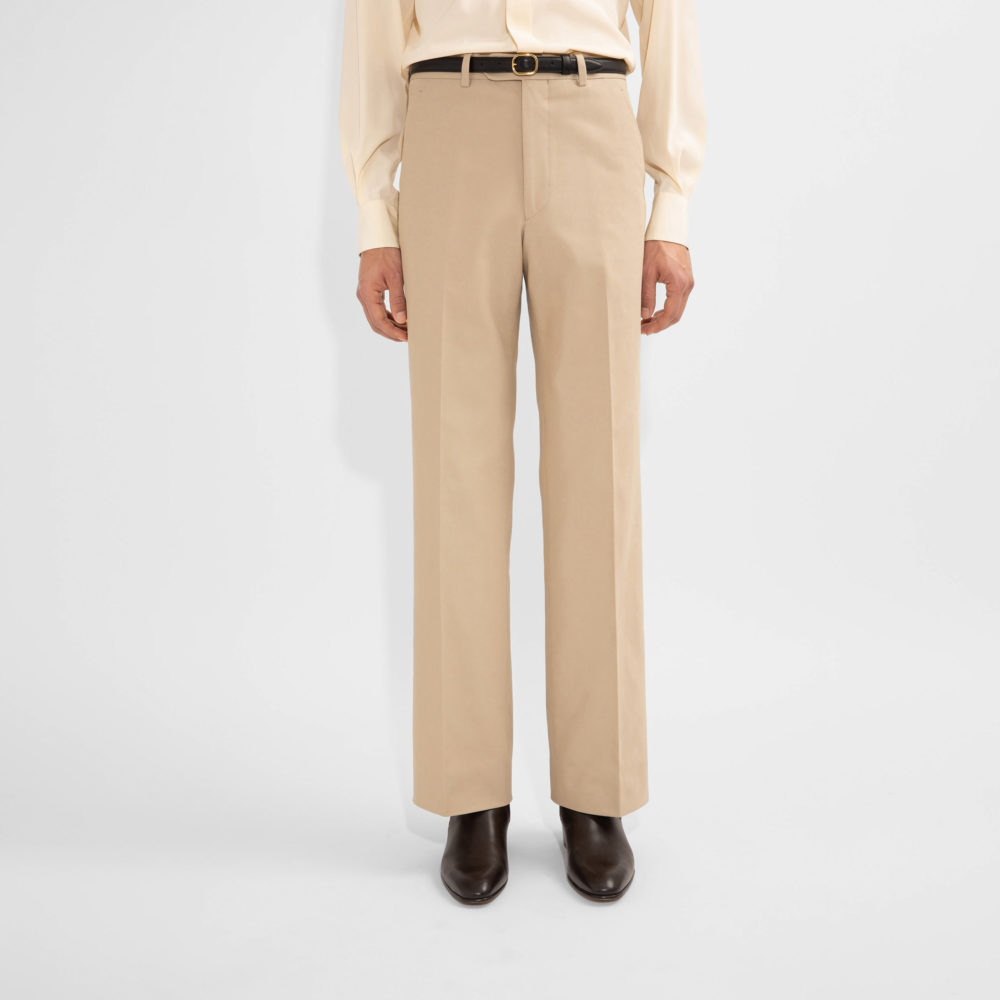 FLARED HIGH-WAISTED TROUSERS IN COTTON DRILL - PUTTY