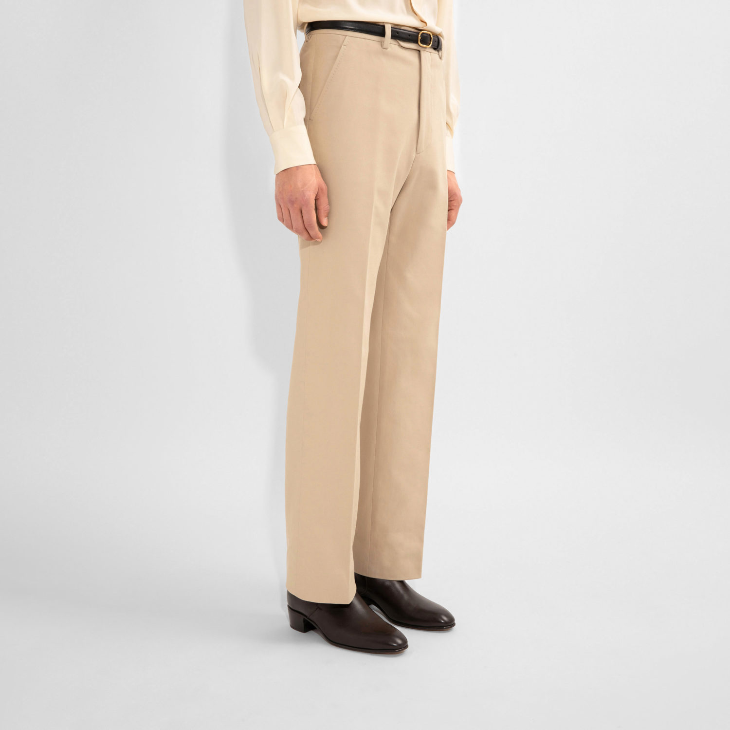FLARED HIGH-WAISTED TROUSERS IN COTTON DRILL - PUTTY - Image 2