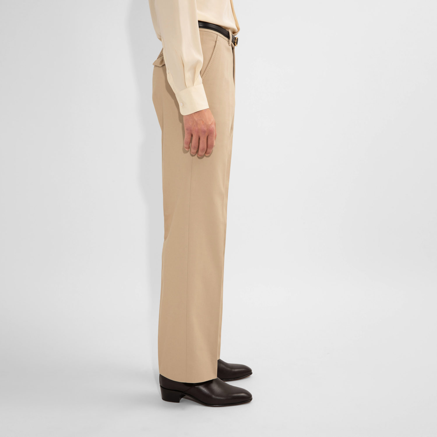 FLARED HIGH-WAISTED TROUSERS IN COTTON DRILL - PUTTY - Image 3