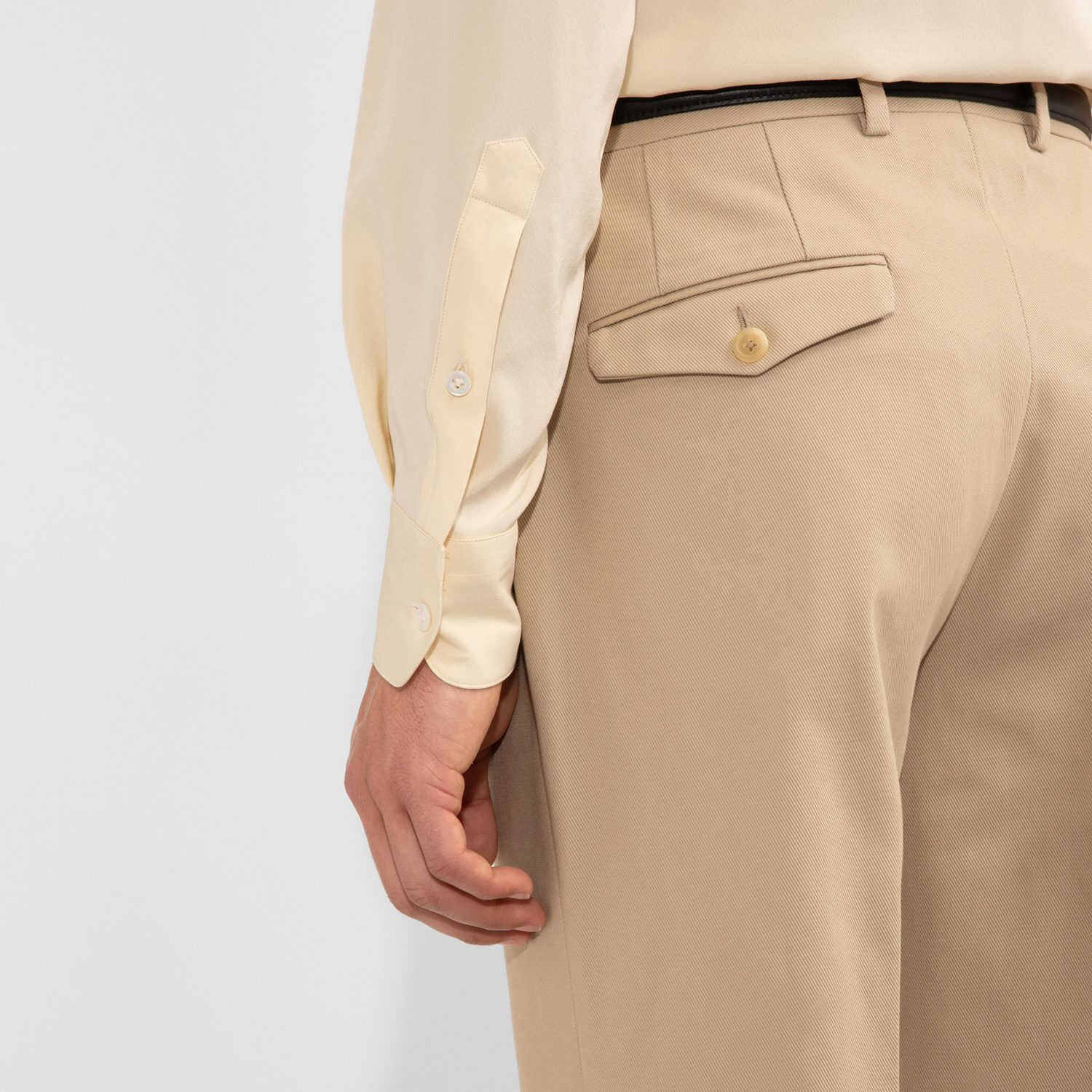 FLARED HIGH-WAISTED TROUSERS IN COTTON DRILL - PUTTY - Image 4