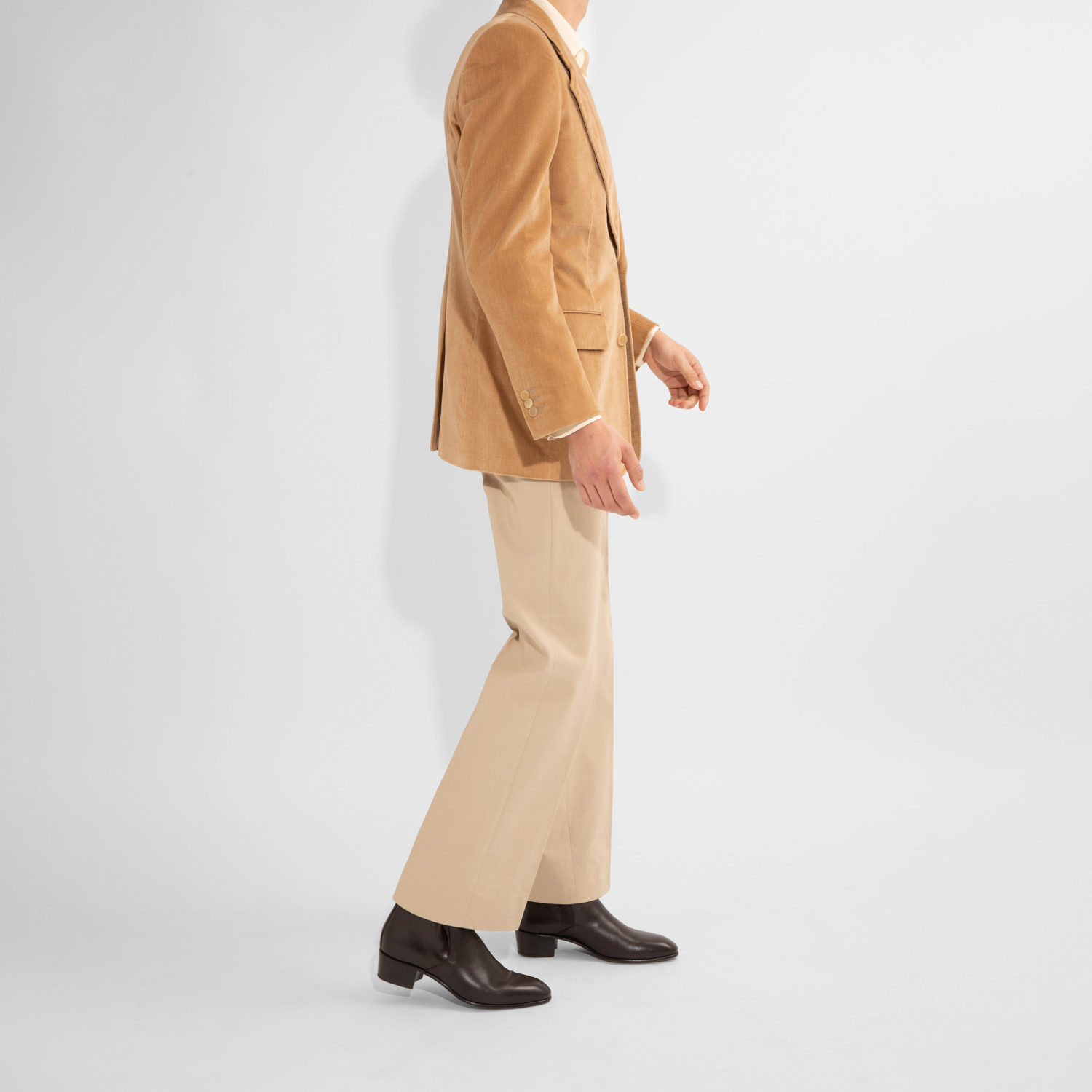 FLARED HIGH-WAISTED TROUSERS IN COTTON DRILL - PUTTY - Image 6