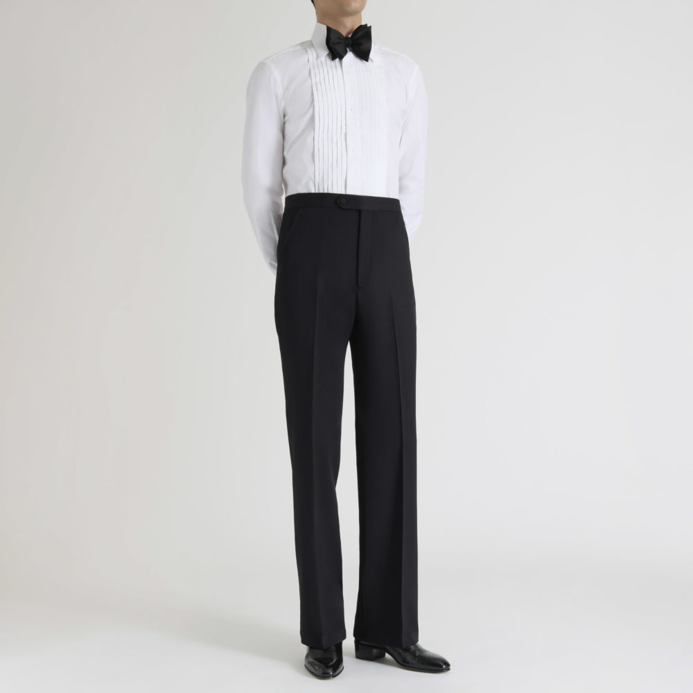 FLARED TROUSERS IN WOOL GRAIN DE POUDRE - BLACK_1