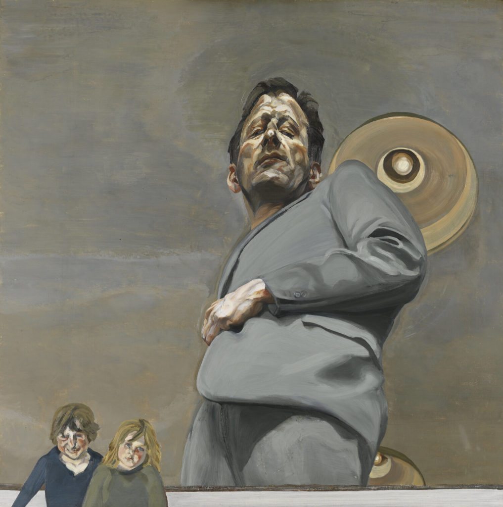 Lucian paint. Reflection with two children self portrait. 1965