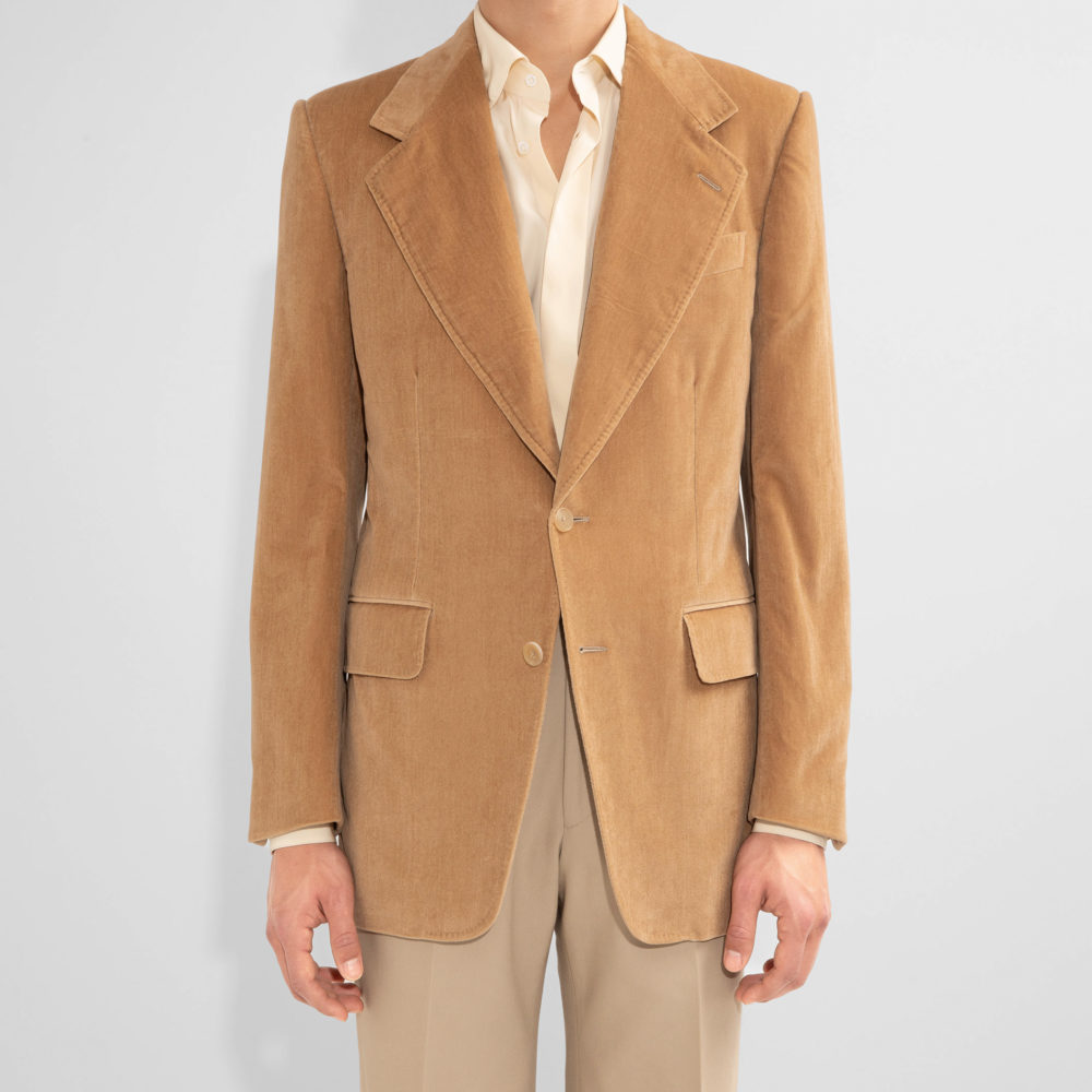 SINGLE-BREASTED JACKET IN VELVET - BEIGE