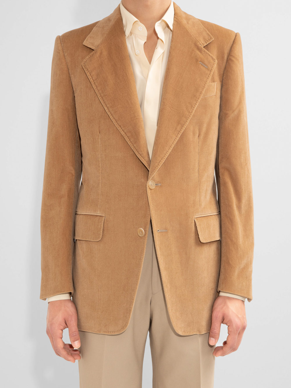 SINGLE-BREASTED JACKET IN VELVET - BEIGE