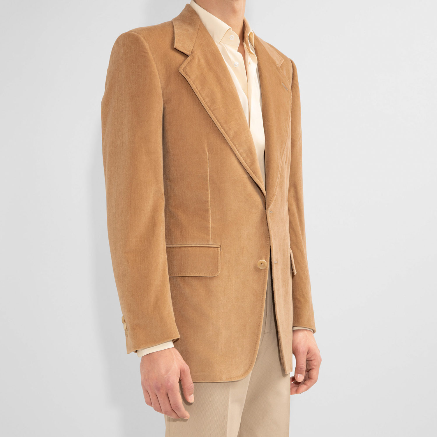 SINGLE-BREASTED JACKET IN VELVET - BEIGE - Image 2