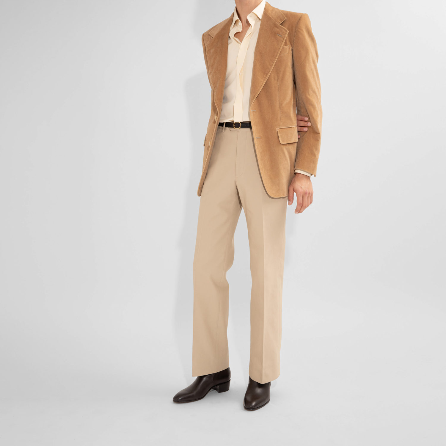 SINGLE-BREASTED JACKET IN VELVET - BEIGE - Image 5