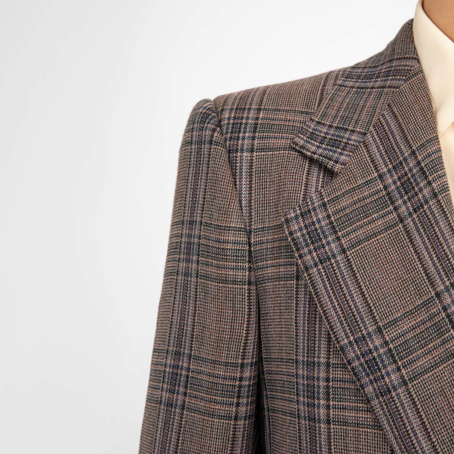 SINGLE-BREASTED JACKET IN TWILL - BLACK & PEACH PRINCE OF WALES - Image 4
