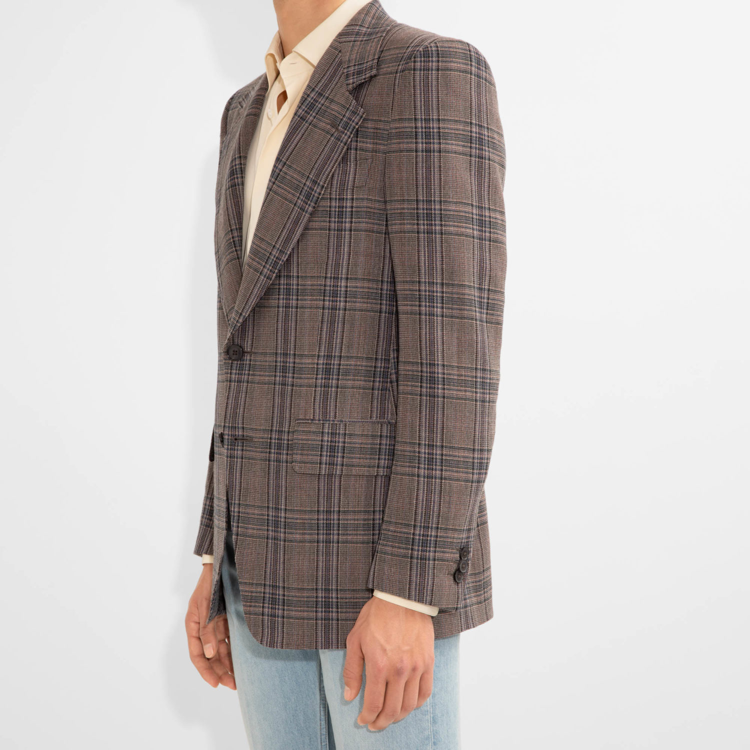SINGLE-BREASTED JACKET IN TWILL - BLACK & PEACH PRINCE OF WALES - Image 2