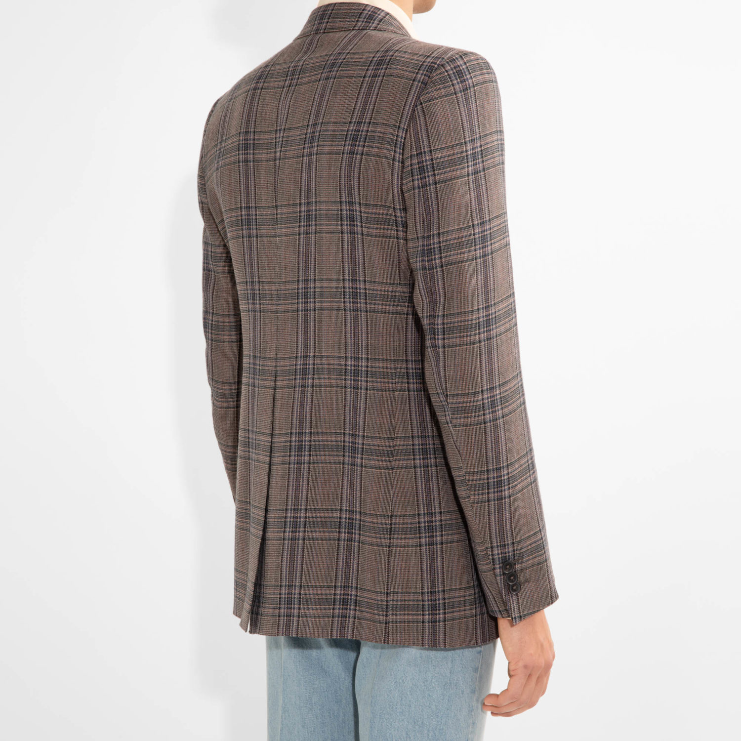 SINGLE-BREASTED JACKET IN TWILL - BLACK & PEACH PRINCE OF WALES - Image 3
