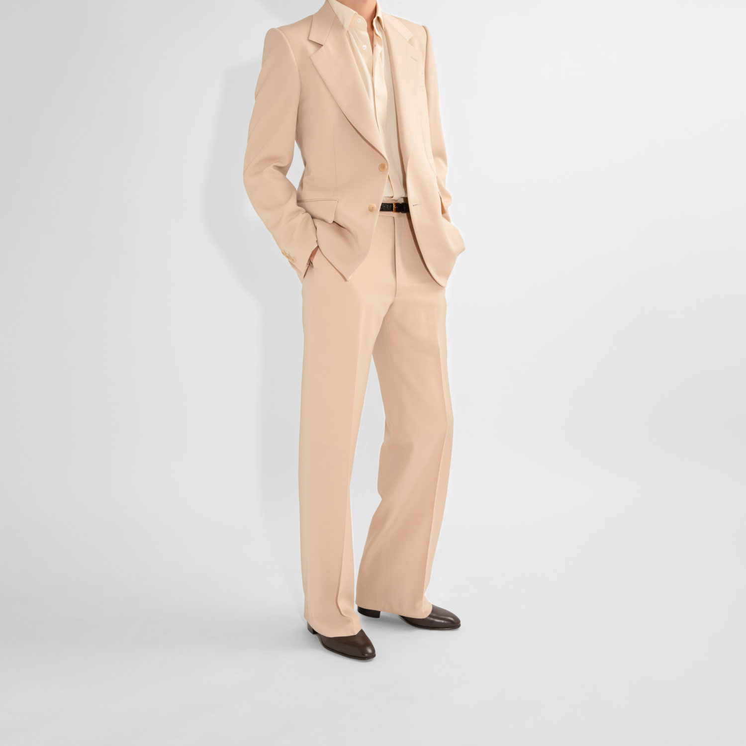 SINGLE-BREASTED SUIT IN GABARDINE - LIGHT BEIGE - Image 7
