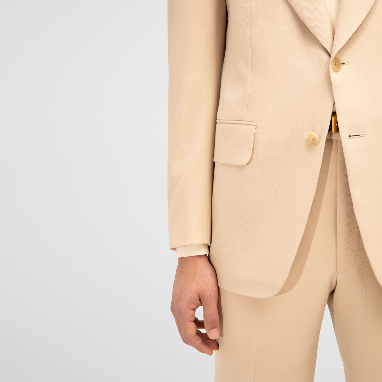 SINGLE-BREASTED SUIT IN GABARDINE - LIGHT BEIGE - Image 5