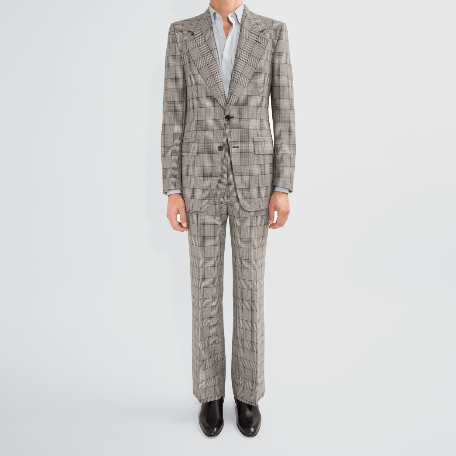 SINGLE-BREASTED SUIT IN MERINO WOOL - BLACK & WHITE PRINCE OF WALES