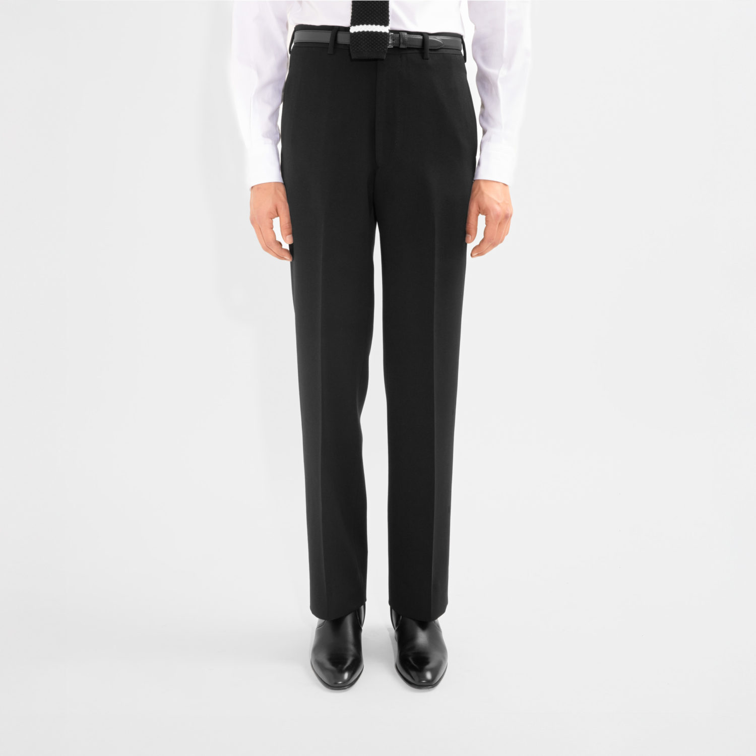 STRAIGHT HIGH-WAISTED TROUSERS IN DOESKIN - BLACK