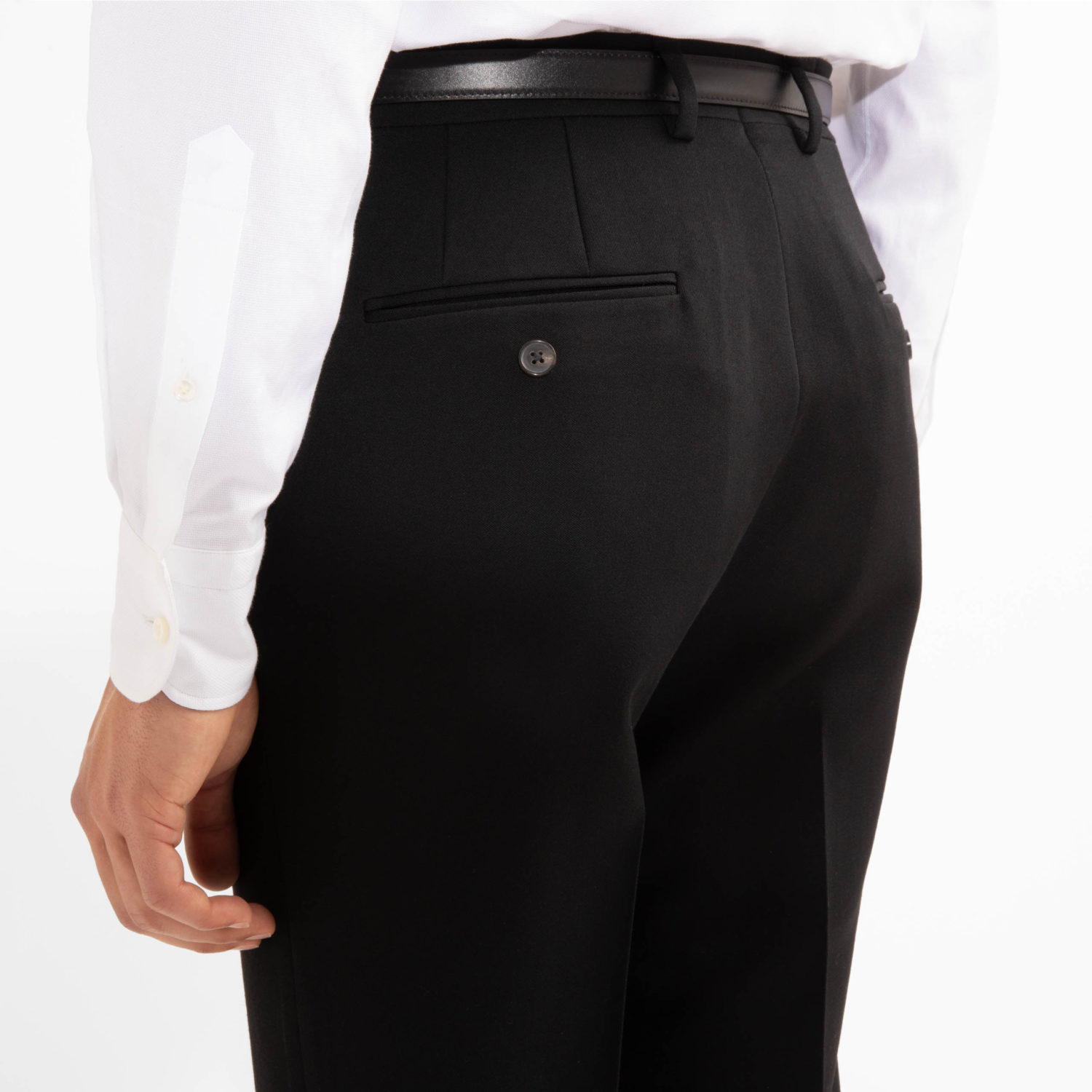 STRAIGHT HIGH-WAISTED TROUSERS IN DOESKIN - BLACK - Image 3