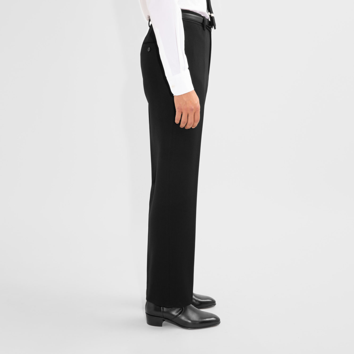 STRAIGHT HIGH-WAISTED TROUSERS IN DOESKIN - BLACK - Image 4