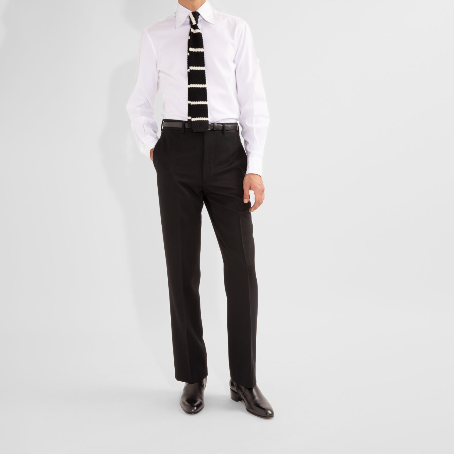 STRAIGHT HIGH-WAISTED TROUSERS IN DOESKIN - BLACK - Image 6
