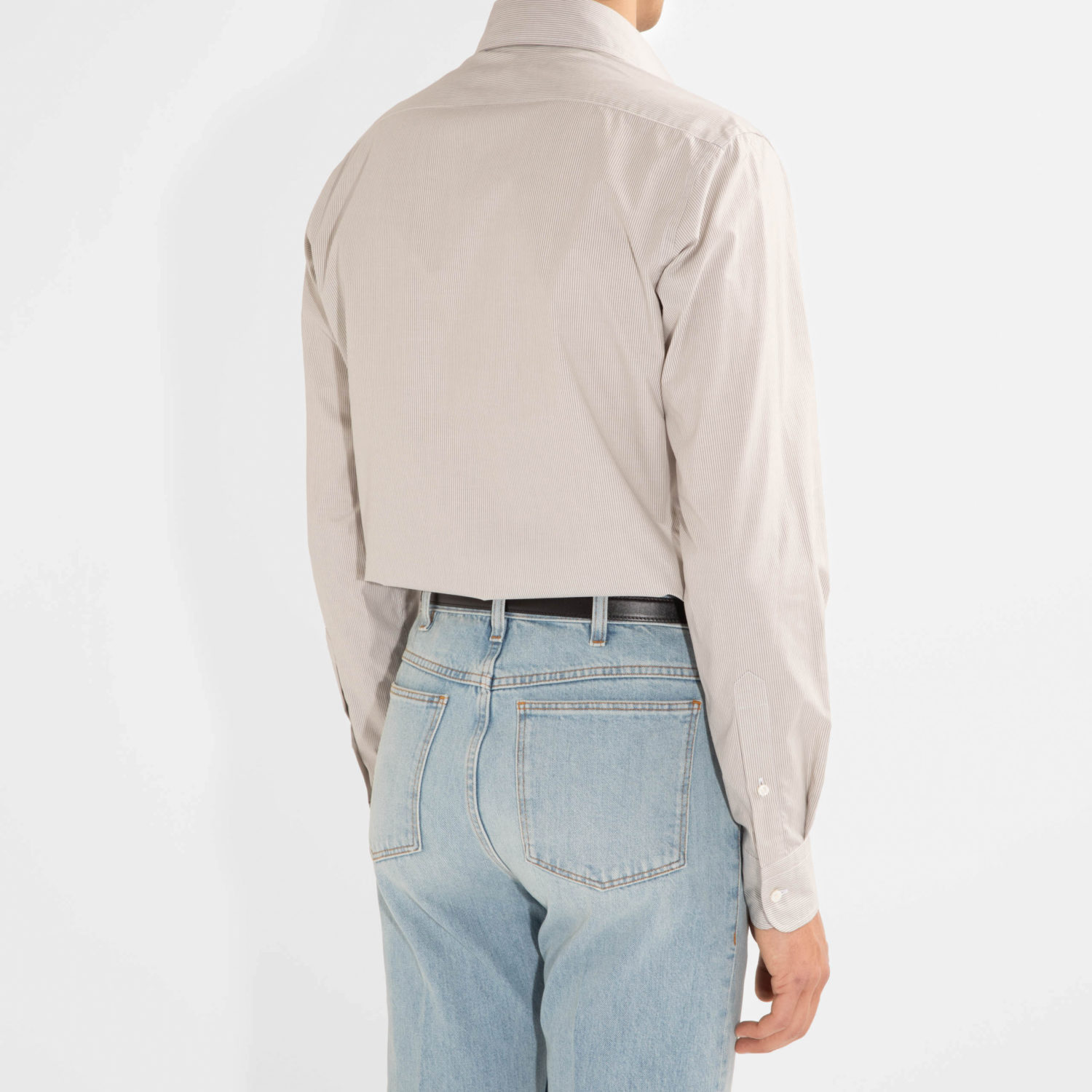 WIDE COLLAR SHIRT IN POPLIN - GREY & WHITE STRIPES - Image 3