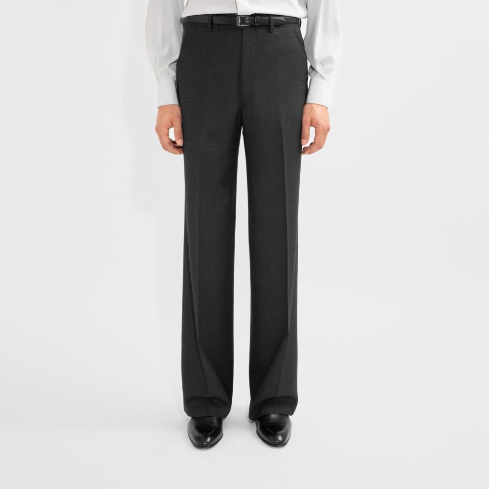 WIDE HIGH-WAISTED TROUSERS IN BIRDSEYE - ANTHRACITE