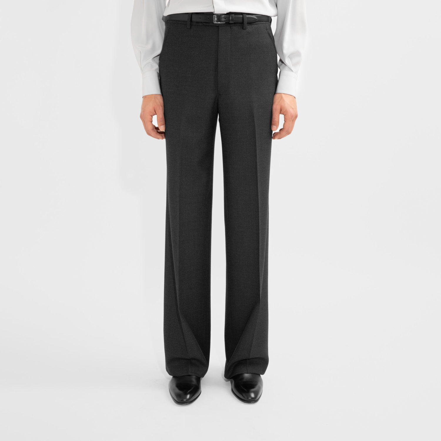 WIDE HIGH-WAISTED TROUSERS IN BIRDSEYE - ANTHRACITE