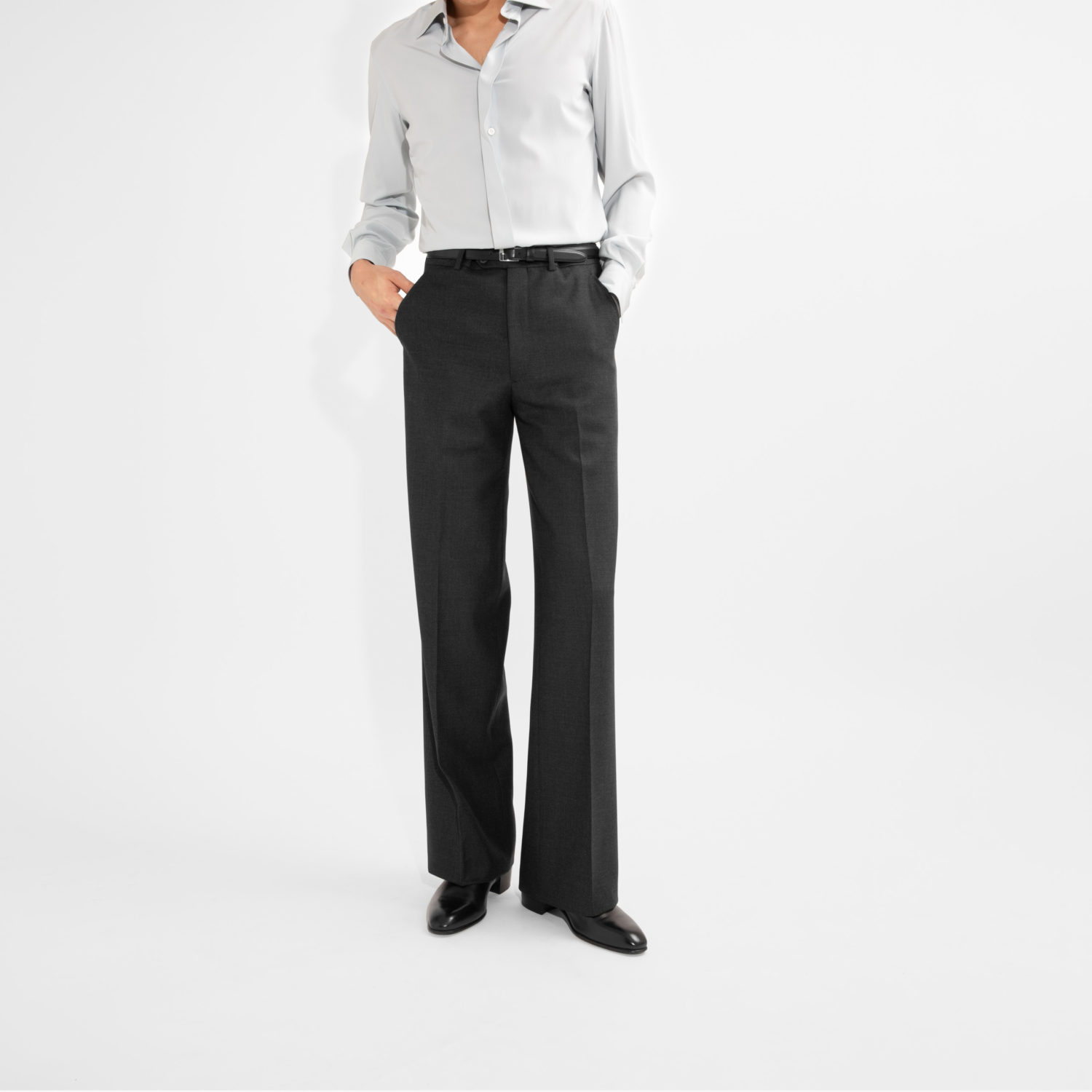 WIDE HIGH-WAISTED TROUSERS IN BIRDSEYE - ANTHRACITE - Image 6