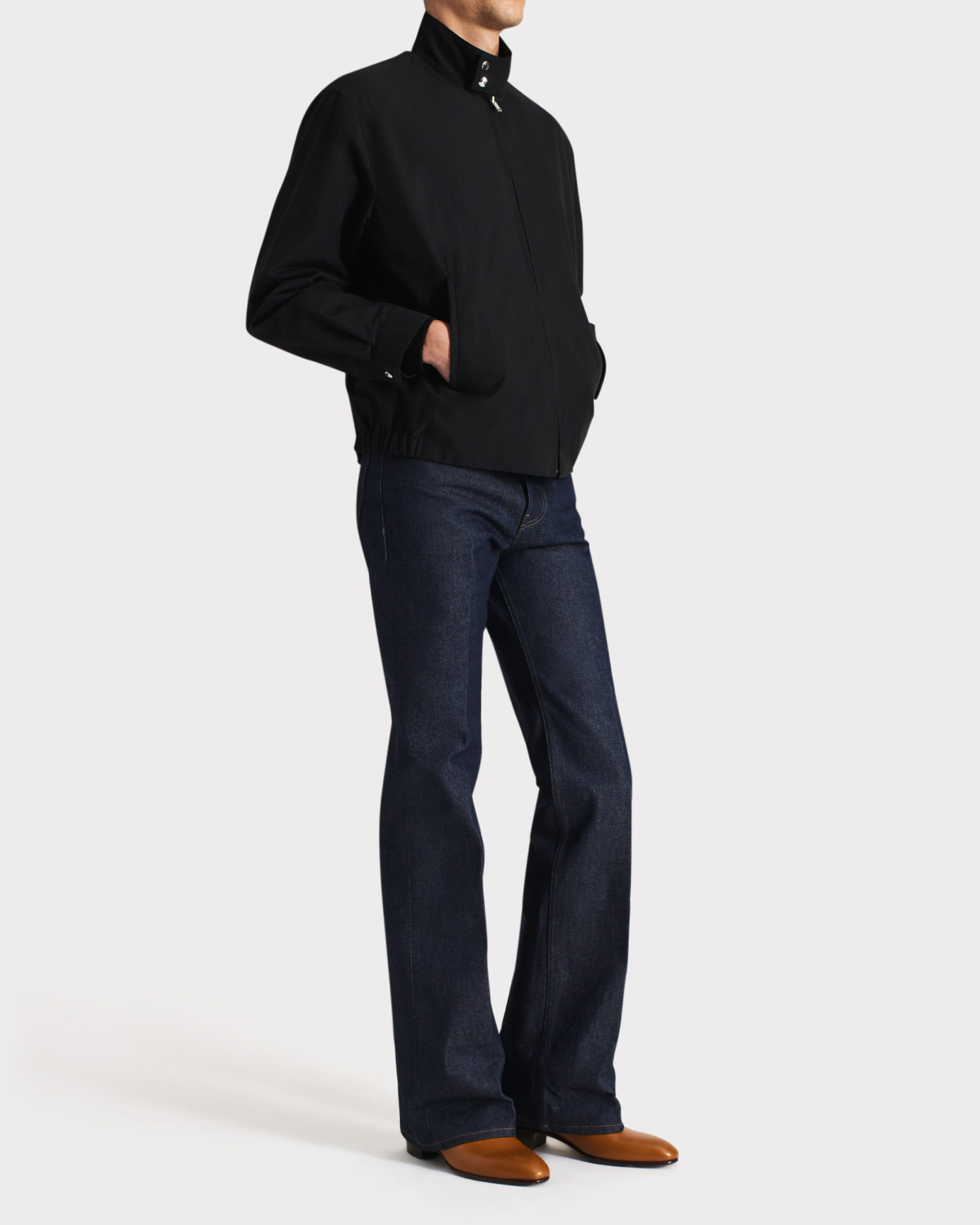 HARRINGTON JACKET IN COTTON & POPLIN - BLACK - Image 3