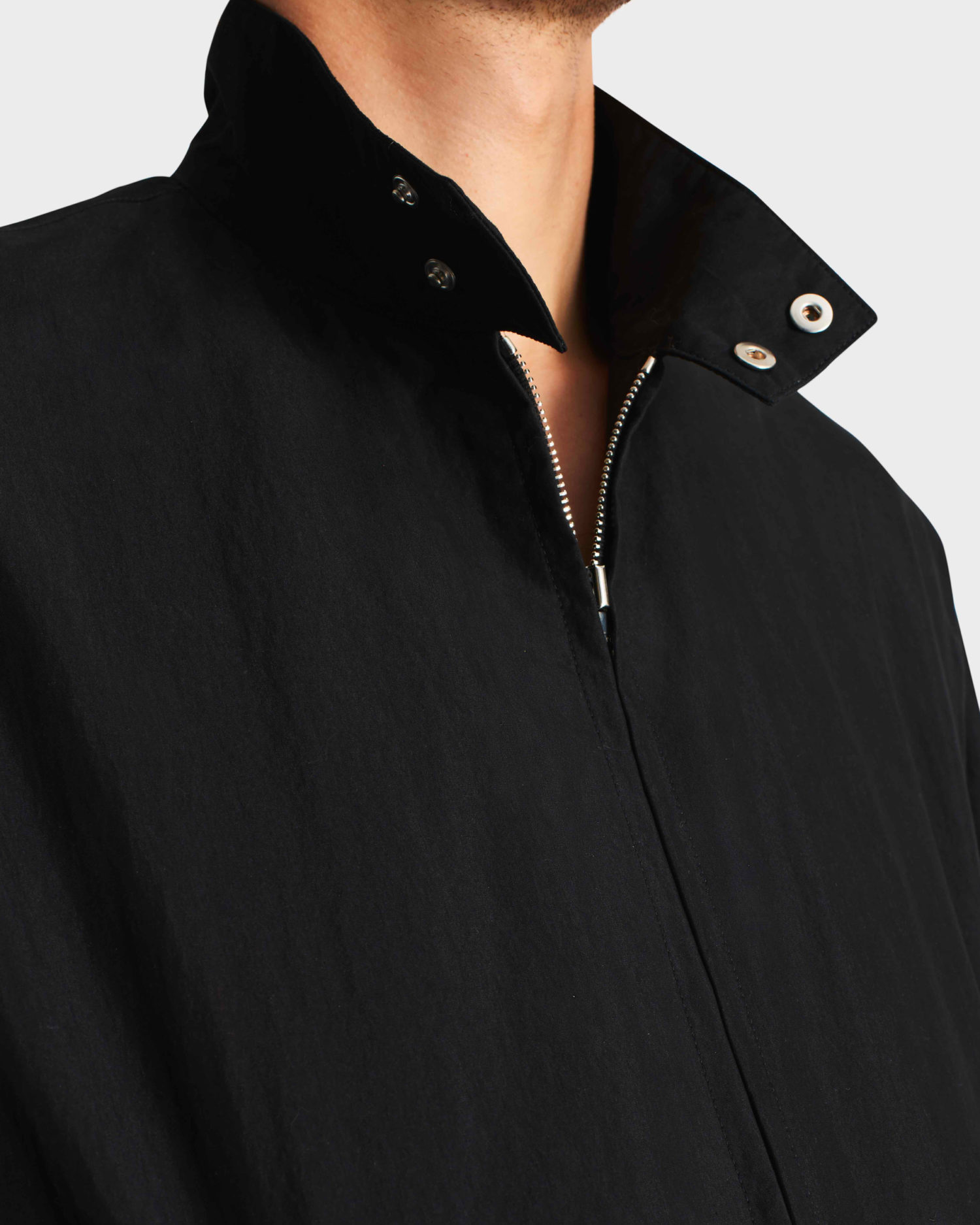 HARRINGTON JACKET IN COTTON & POPLIN - BLACK - Image 2