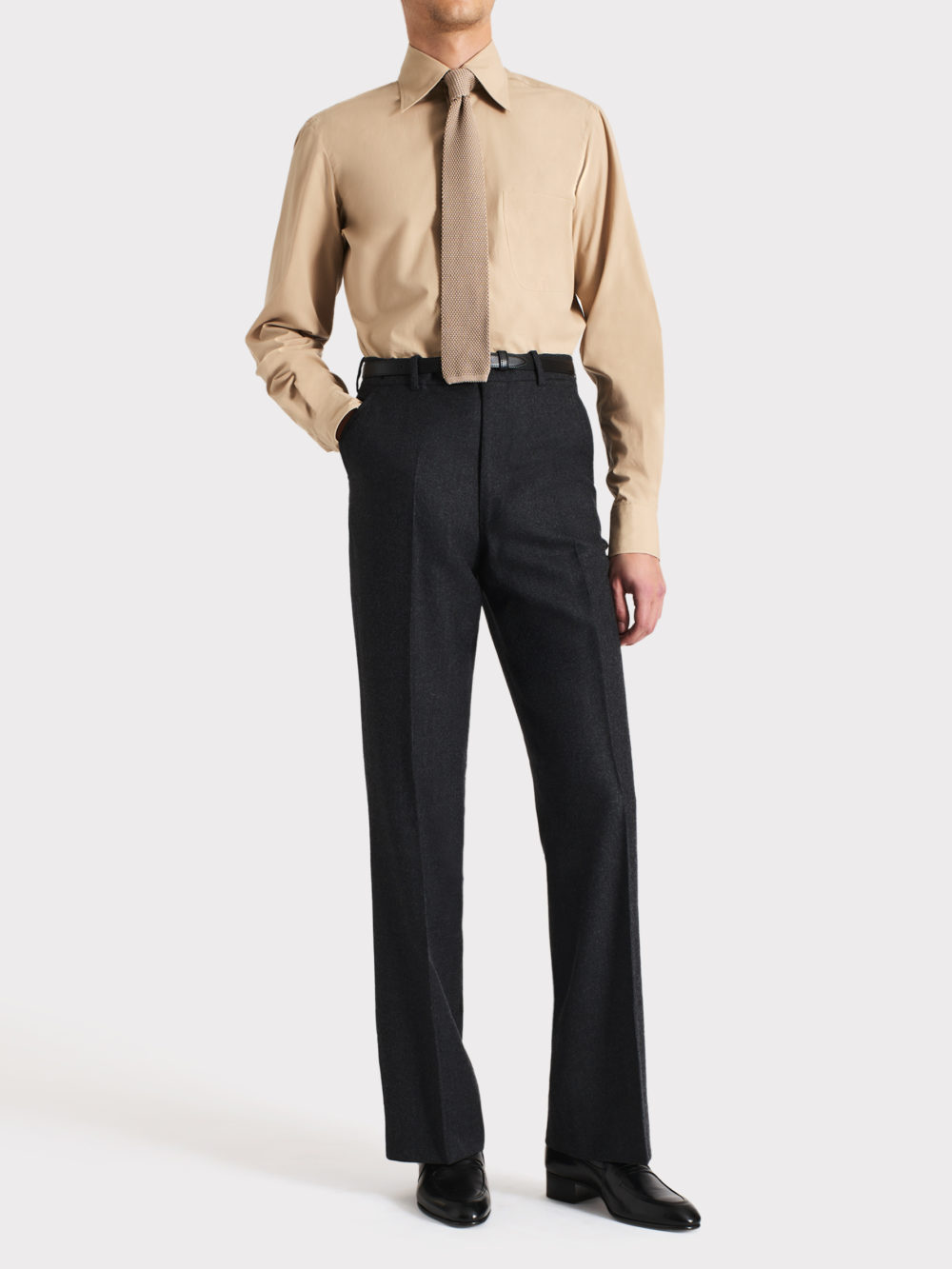 015_W015_WIDE COLLAR SHIRT IN COTTON POPLIN - DARK BEIGE_1_0533IDE COLLAR SHIRT IN COTTON POPLIN - DARK BEIGE_1_0533