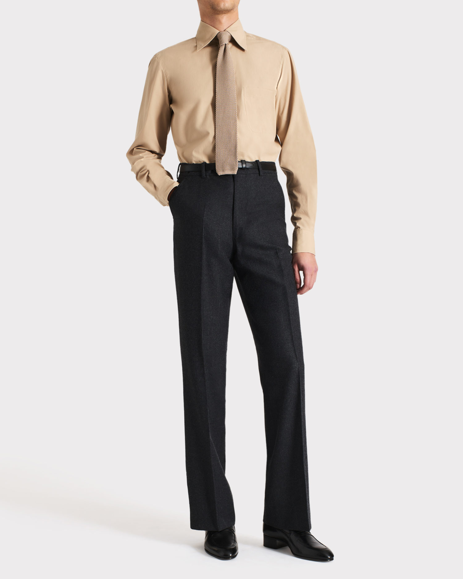015_W015_WIDE COLLAR SHIRT IN COTTON POPLIN - DARK BEIGE_1_0533IDE COLLAR SHIRT IN COTTON POPLIN - DARK BEIGE_1_0533