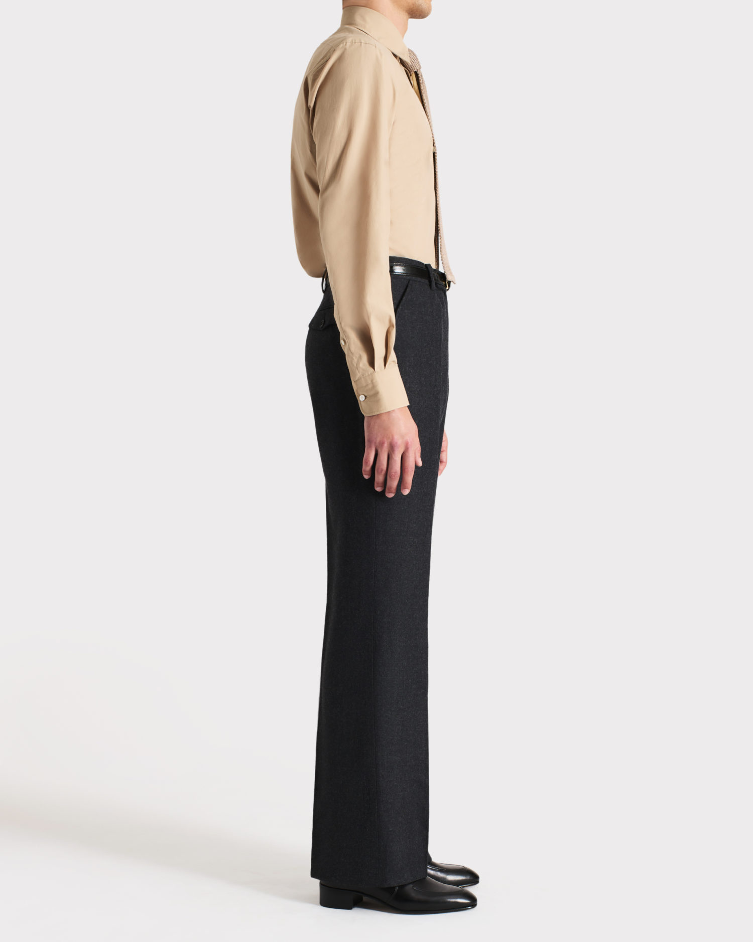 FLARED HIGH-WAISTED TROUSERS IN FLANNEL - ANTHRACITE - Image 3