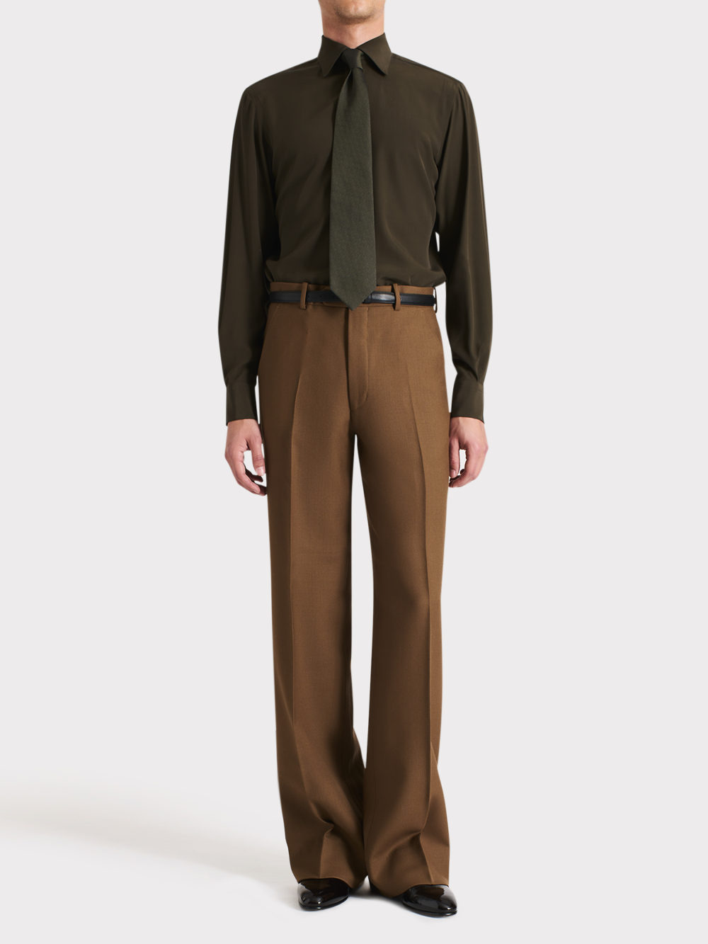 022_CLASSIC COLLAR SHIRT IN SILK CREPE - OLIVE_1_0740
