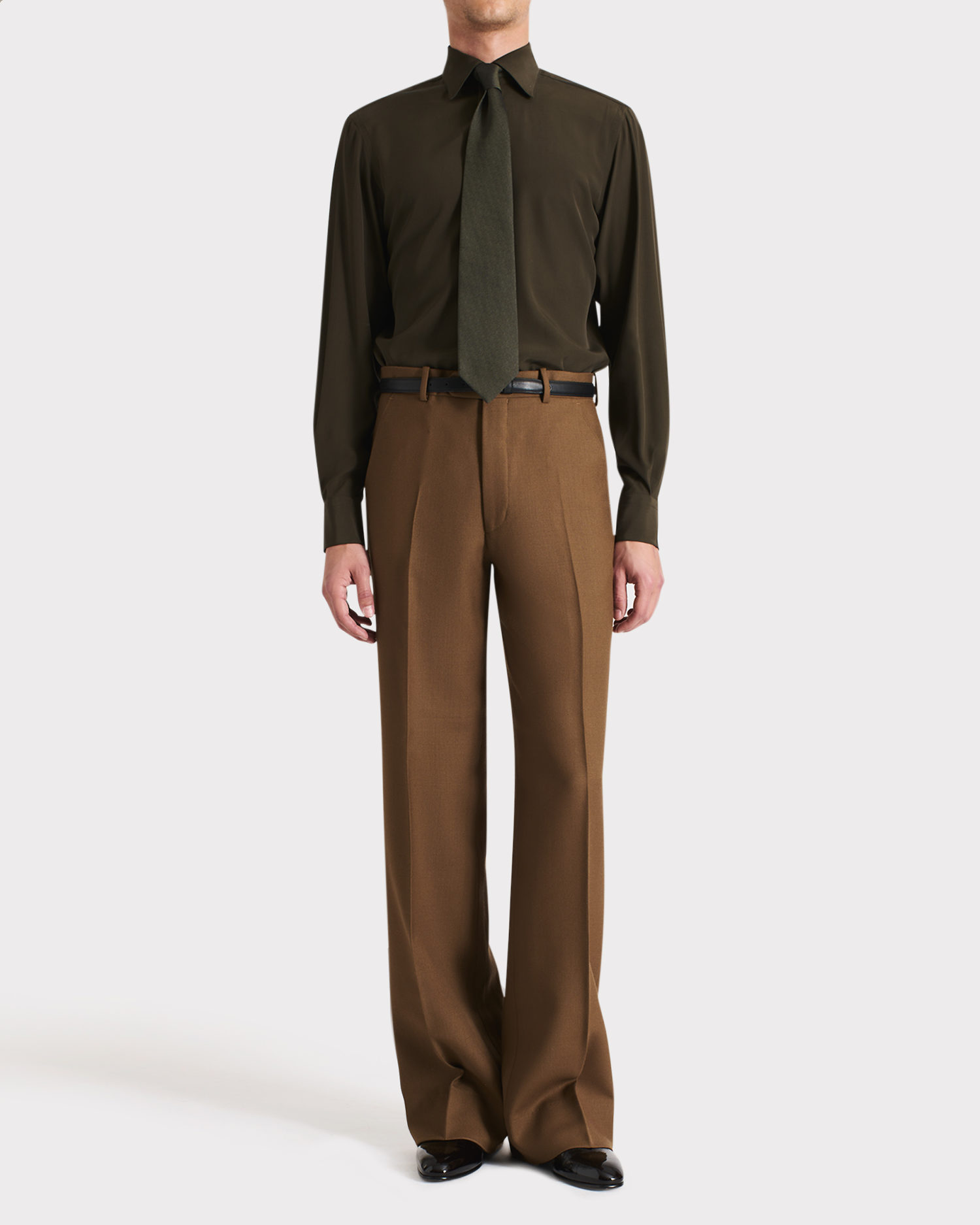 022_CLASSIC COLLAR SHIRT IN SILK CREPE - OLIVE_1_0740
