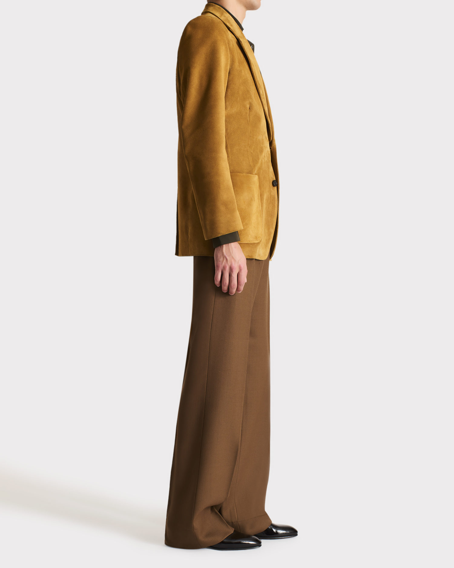 SINGLE-BREASTED JACKET IN SUEDE - CARAMEL - Image 3
