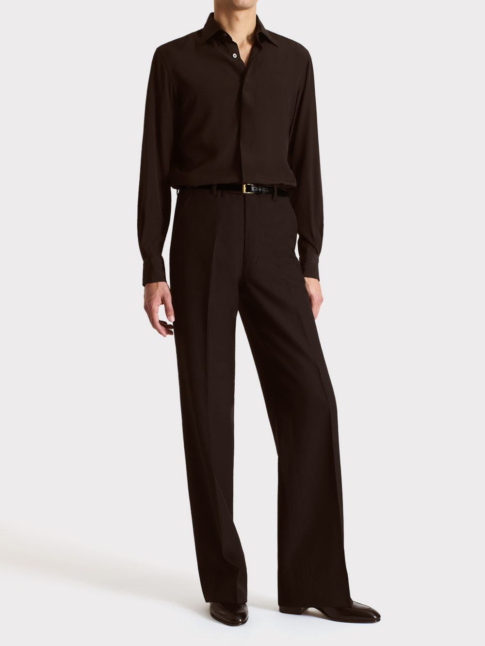 027_CLASSIC COLLAR SHIRT IN SILK CREPE - DARK CHOCOLATE_1_0895
