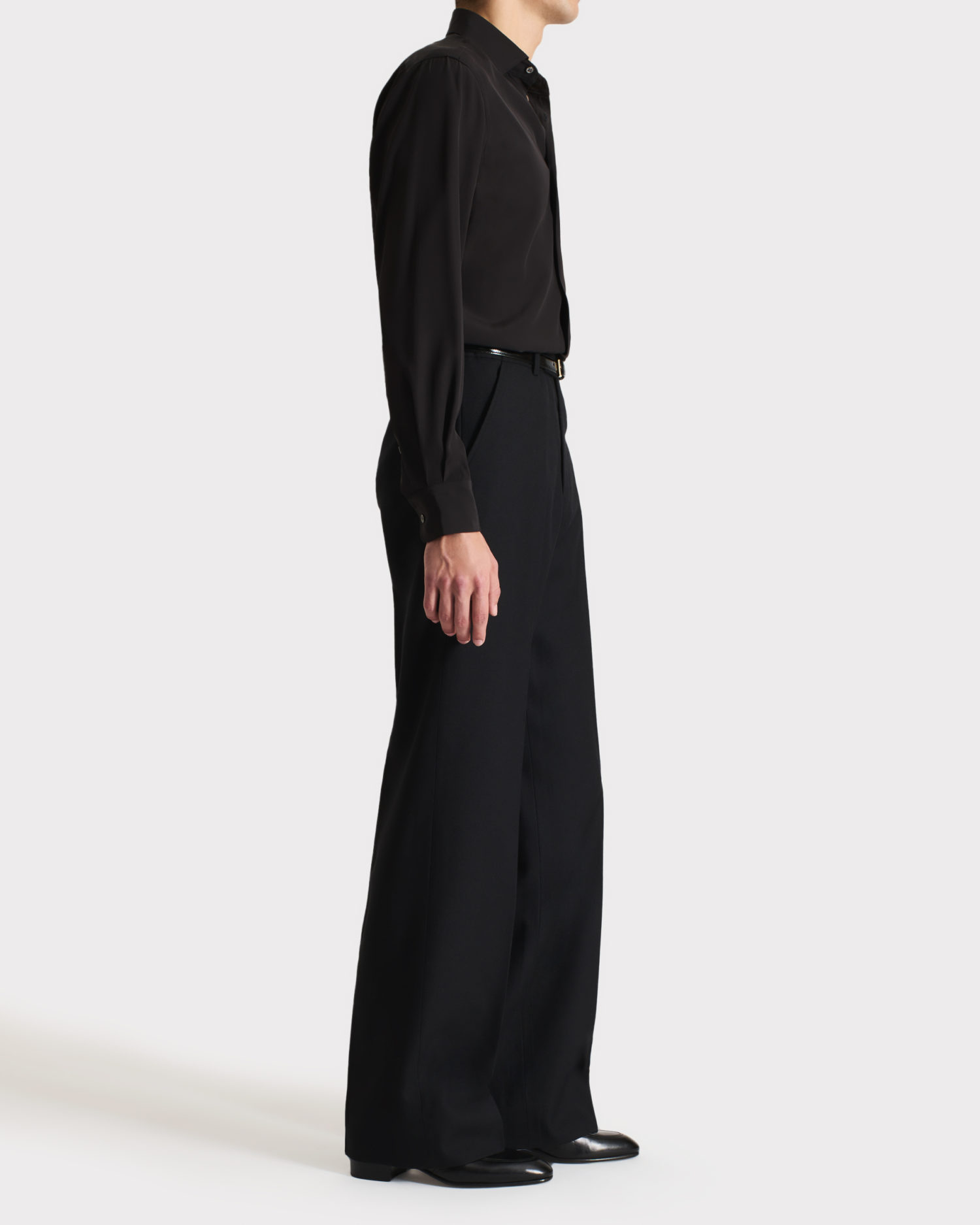 WIDE TROUSERS IN WORSTED WOOL TWILL - BLACK - Image 3