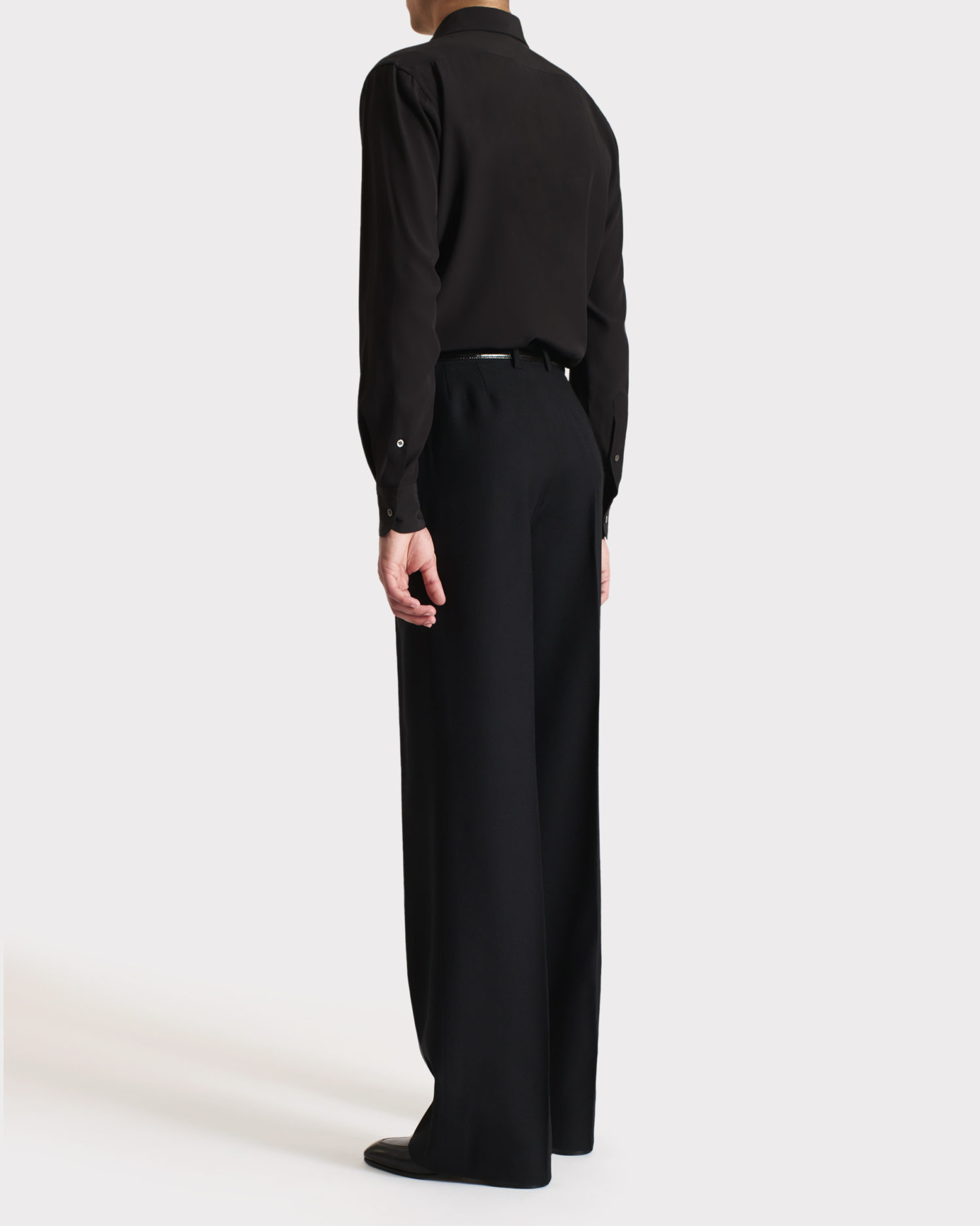 WIDE TROUSERS IN WORSTED WOOL TWILL - BLACK - Image 4