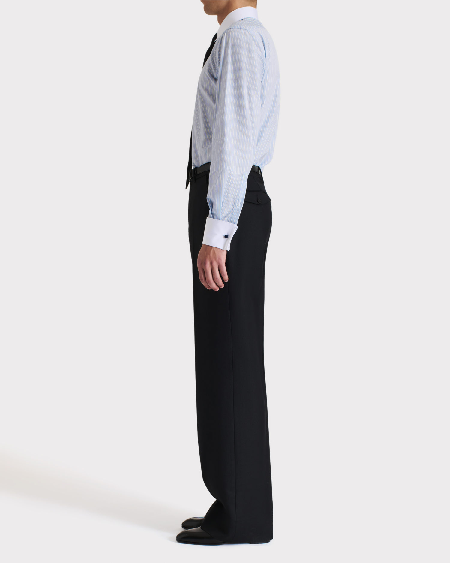 WIDE COLLAR SHIRT IN COTTON POPLIN - LIGHT BLUE STRIPES - Image 3