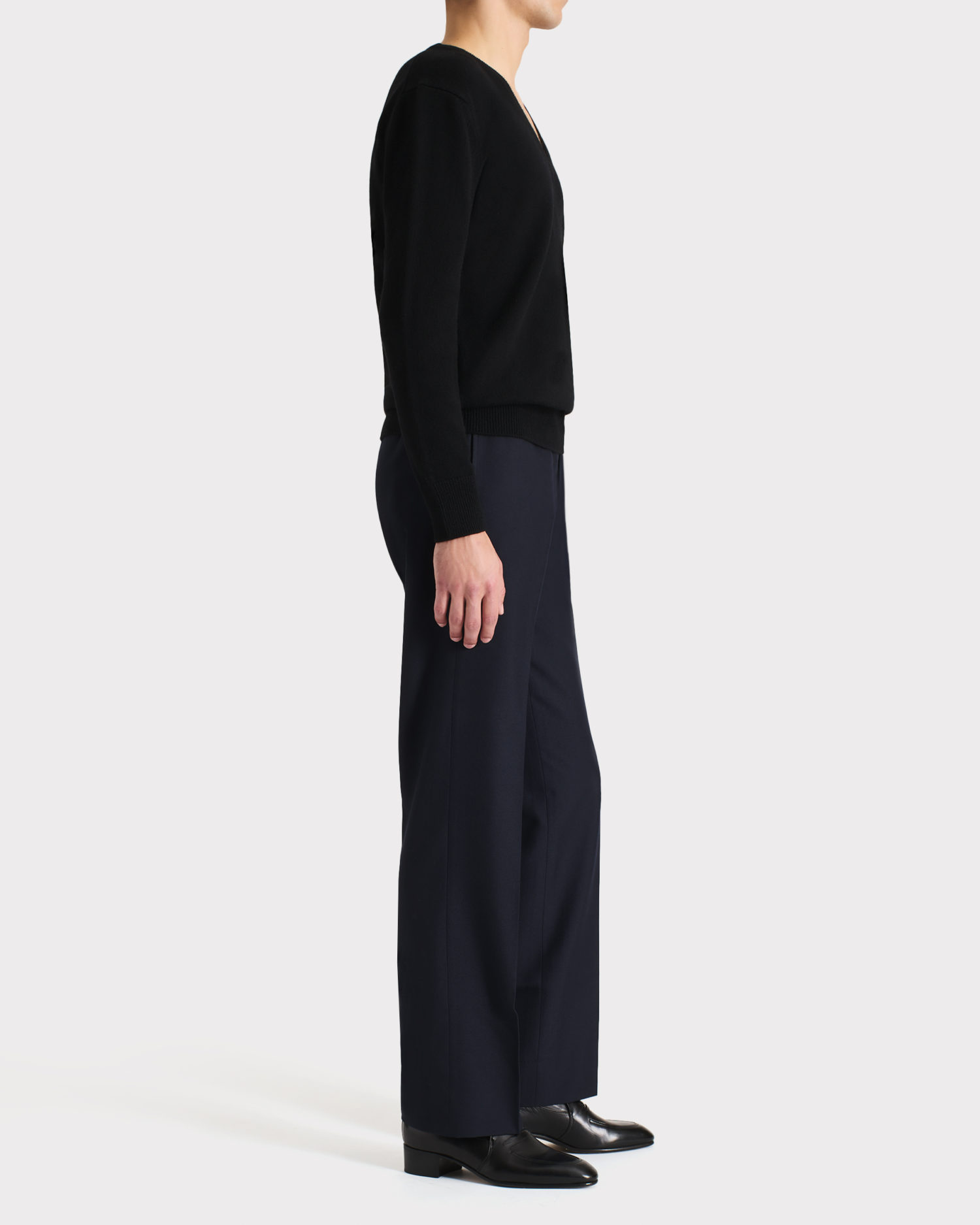 STRAIGHT HIGH-WAISTED TROUSERS IN TWILL - NAVY - Image 3