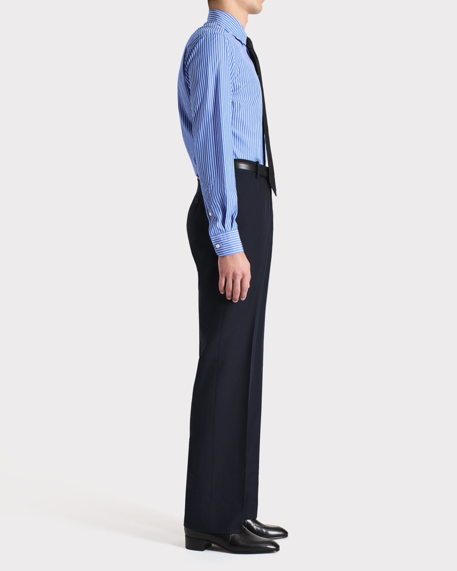 WIDE COLLAR SHIRT IN COTTON POPLIN - BLUE WITH WHITE STRIPES - Image 3