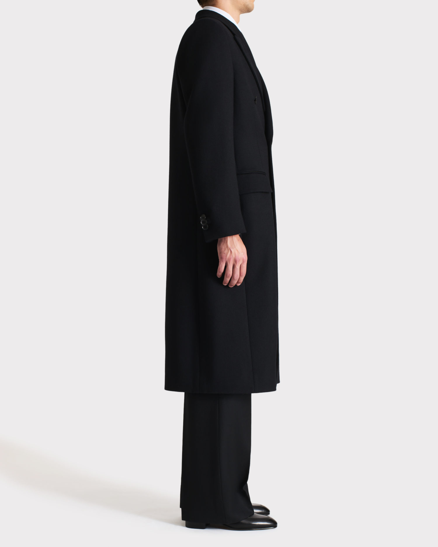 DOUBLE-BREASTED COAT IN VIRGIN WOOL TWILL - BLACK - Image 4