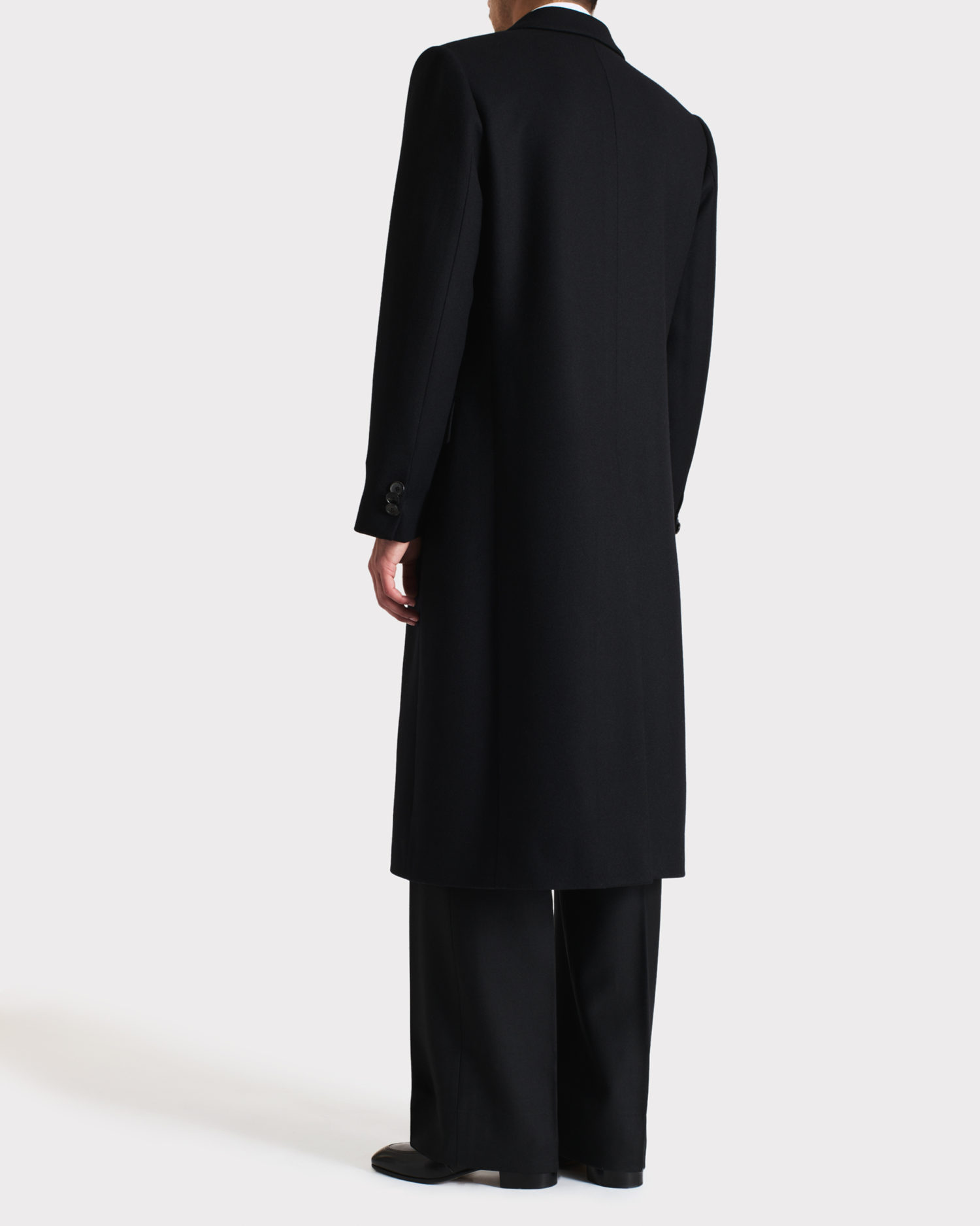 DOUBLE-BREASTED COAT IN VIRGIN WOOL TWILL - BLACK - Image 5