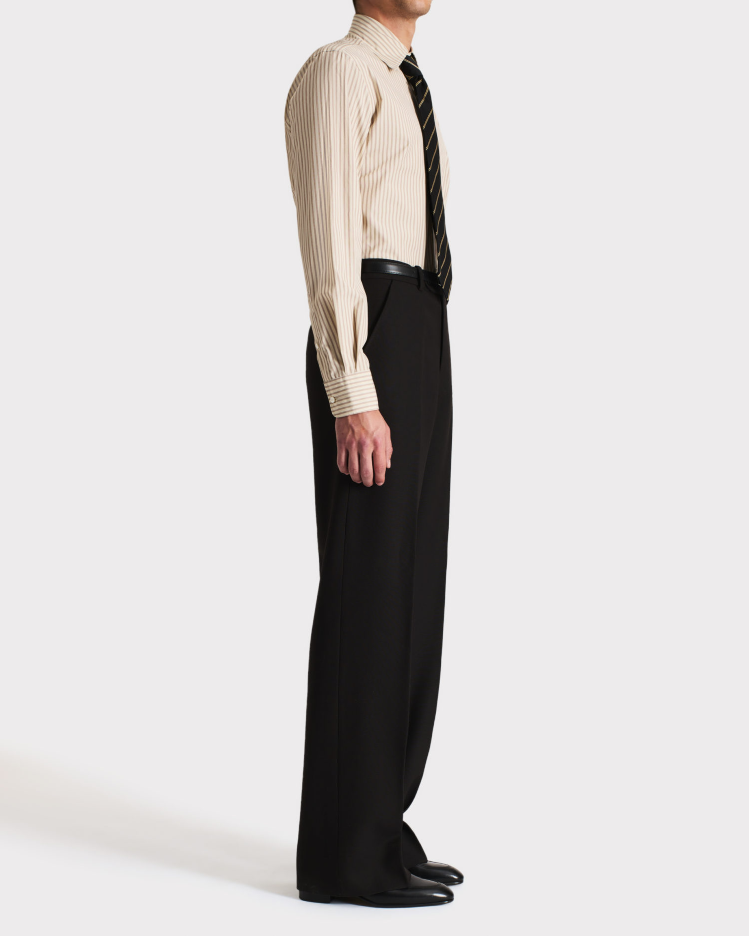 WIDE COLLAR SHIRT IN COTTON POPLIN - BEIGE STRIPES - Image 3