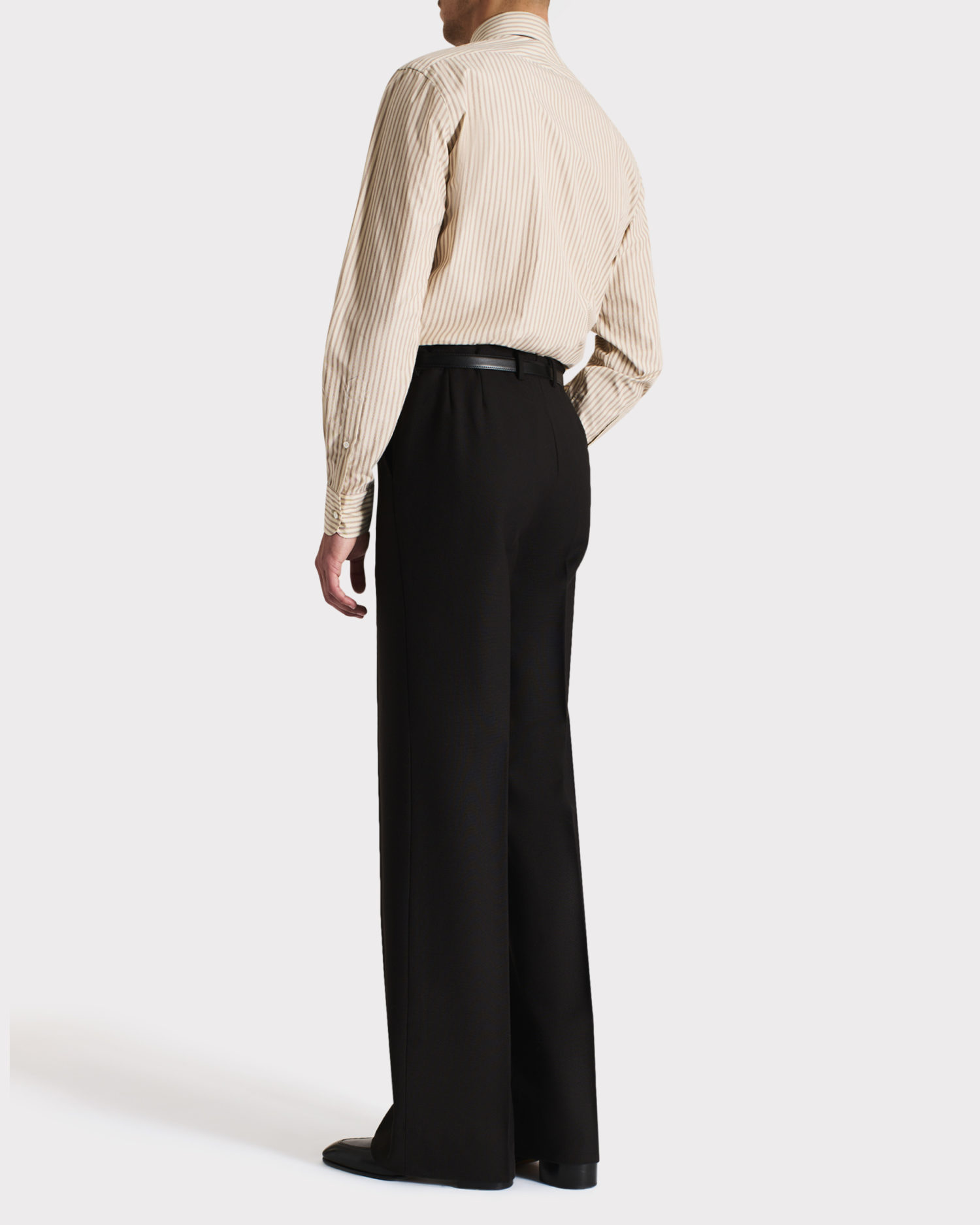 WIDE COLLAR SHIRT IN COTTON POPLIN - BEIGE STRIPES - Image 4