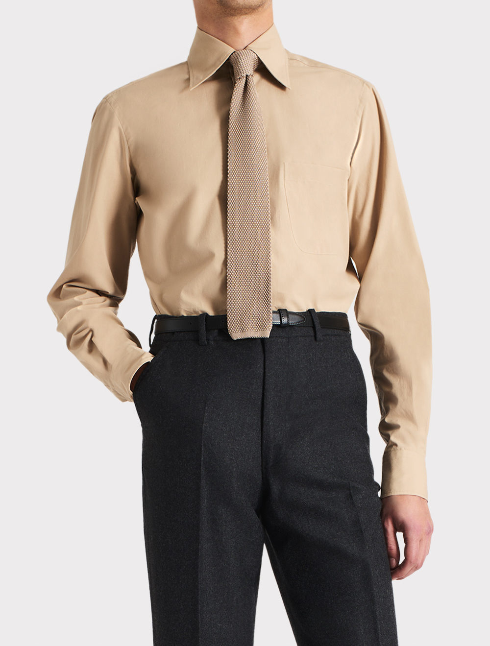 015_WIDE COLLAR SHIRT IN COTTON POPLIN - DARK BEIGE_1_0533