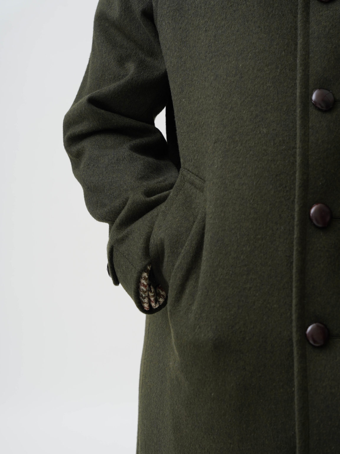 SINGLE-BREASTED COAT IN WOOL BROADCLOTH - LODEN GREEN | HUSBANDS
