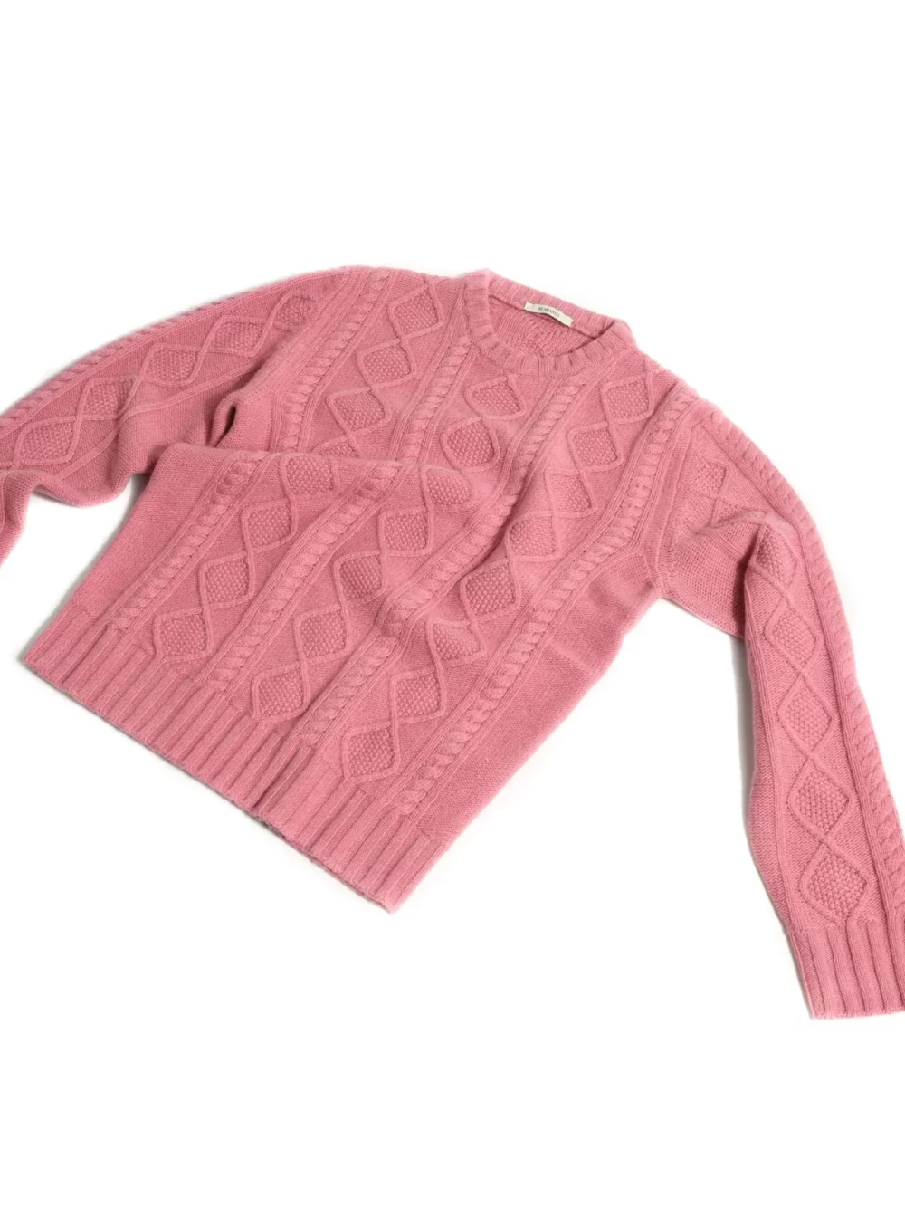PULL COL ROND EN LAINE ET CACHEMIRE - ROSE CHEWING-GUM